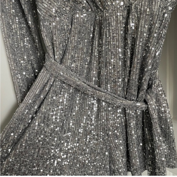 BCBGeneration Silver Sequin Wrap Dress - Picture 2 of 4